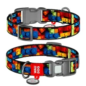 Нашийник Waudog Nylon з QR паспортом для собак нейлоновий , малюнок "Блоки",  S, ширина 15 мм, довжина 25-35 см