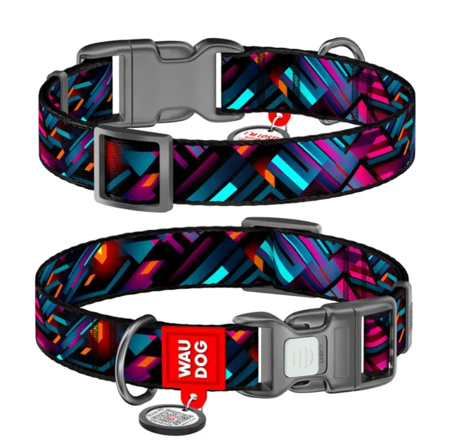 Ошейник Waudog Nylon с QR паспортом для собак нейлоновый, рисунок "Бесконечные миры",  S, ширина 15 мм, длина 25-35 см