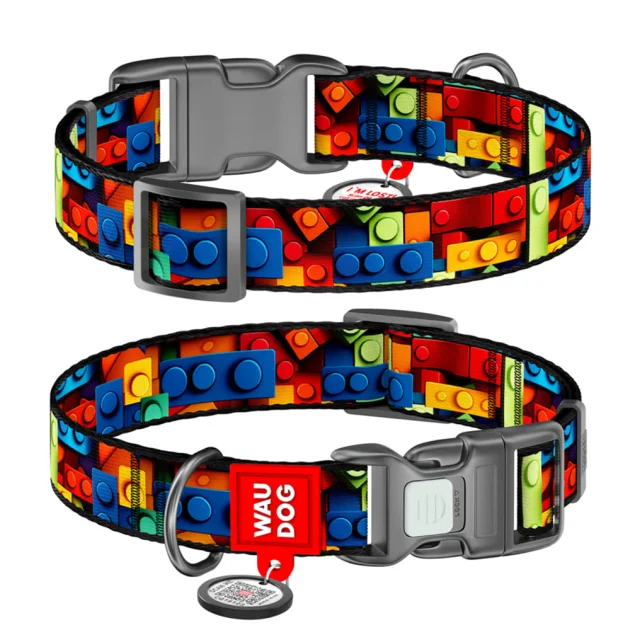 Нашийник Waudog Nylon з QR паспортом для собак нейлоновий, малюнок "Блоки",  XL, ширина 25 мм, довжина 37-58 см