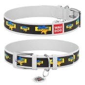 Нашийник шкіряний Waudog Design з QR паспортом для собак, малюнок "Дім", M, 20мм/29-38 см, білий