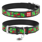 Нашийник шкіряний Waudog Design з QR паспортом для собак, малюнок "Калина", M,20 мм/29-38 см, чорний
