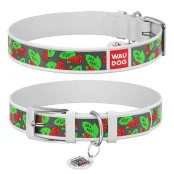 Нашийник шкіряний Waudog Design з QR паспортом для собак, малюнок "Калина", S,15мм/26-35 см, білий