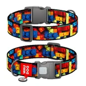 Ошейник Waudog Nylon с QR паспортом для собак, рисунок "Блоки",  нейлоновый, XXL, ширина 35 мм, длина 46-70 см