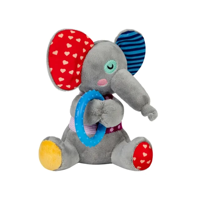 Іграшка GiGwi Plush для собак Слоненя з кільцем та пищалкою, текстиль, термопластична гума, 16 см