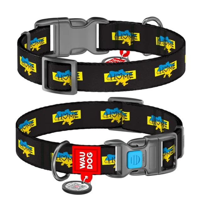 Ошейник нейлоновый Waudog Nylon з QR паспортом для собак, рисунок "Дом",пластиковый фастекс, L, 25 мм/33-49 см