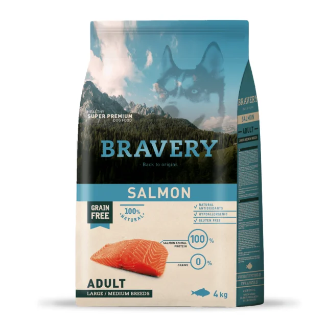 Сухой корм Bravery Salmon Large/Medium Adult, для собак средних и крупных пород, с лососем, 4 кг