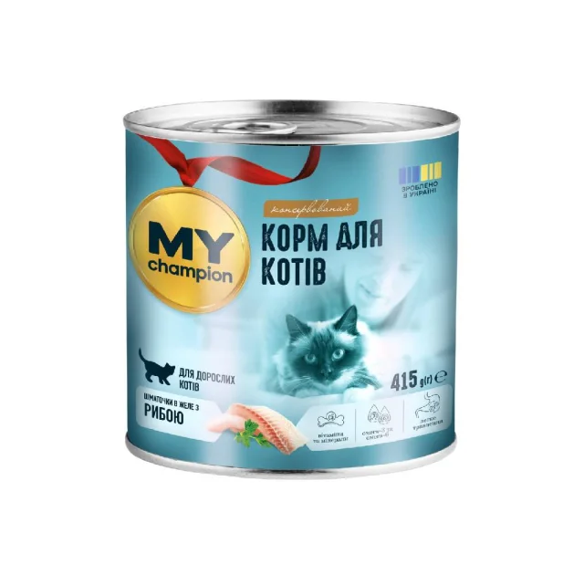 Влажный корм Мой чемпион, для кошек, кусочки в желе с рыбой, 415 г
