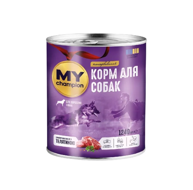 Влажный корм Мой чемпион, для собак кусочки в желе с телятиной, 1240 г