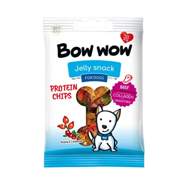 Лакомство для собак Bow wow протеиновые чипсы с говядиной, шиповником и клюквой, 60 г