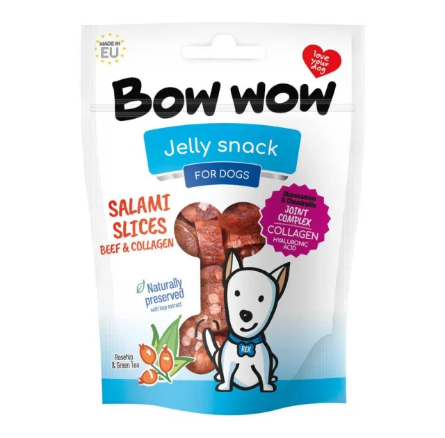 Лакомство для собак Bow wow слайсы салями из говядины и коллагена, 80 г