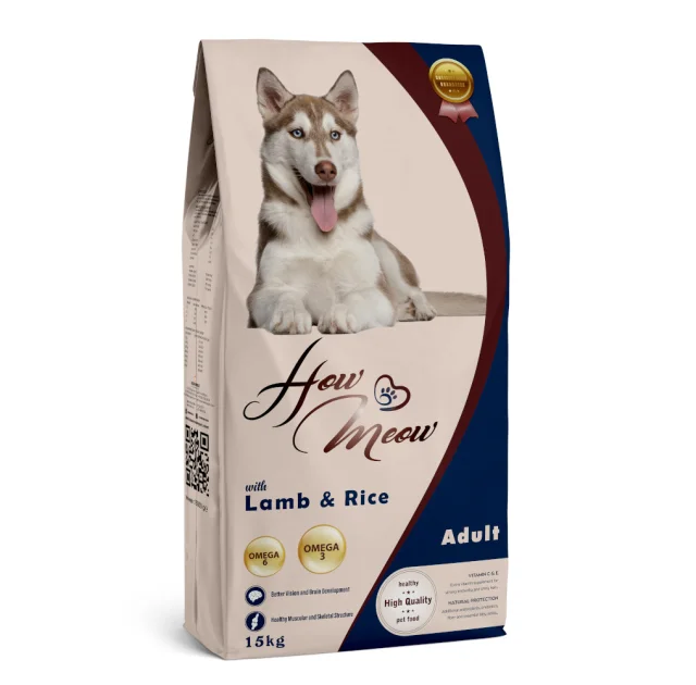Полнорационный сухой корм HowMeow Dog для взрослых собак, с ягненком и рисом, 15 кг
