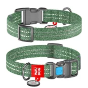 Ошейник Waudog Re-cotton для собак, с QR паспортом, хлопок/пластик, светоотражающий, ширина: 15 мм, длина: 25-35 см, зеленый