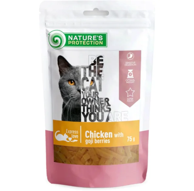 Ласощі Nature's Protection snack for cats with chicken and goji berries для котів, снеки з курки з ягодами годжі, 75 г