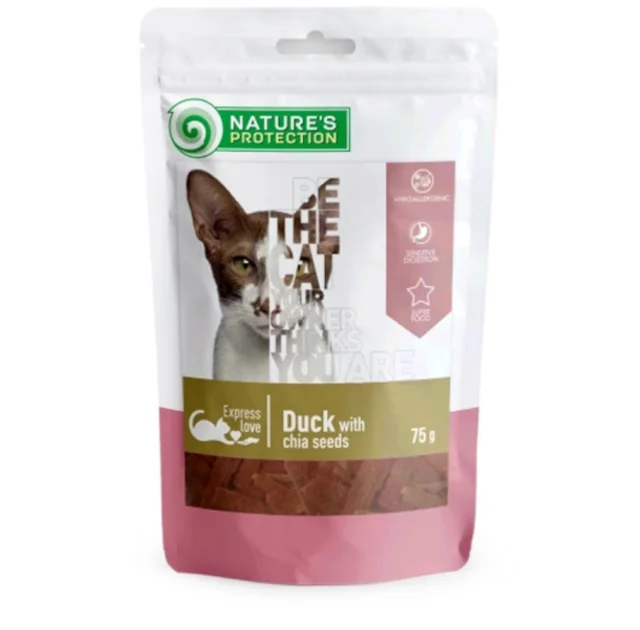 Лакомство Nature`s Protection snack for cats with duck with chia seeds, для кошек ,75 г