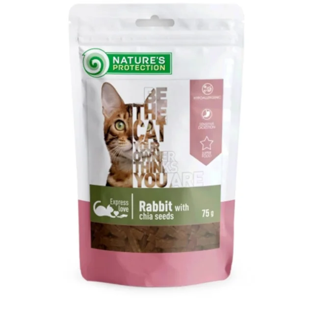 Ласощі Nature's Protection snack for cats with rabbit and chia seeds, для котів кролик з насінням чіа, 75 г