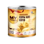 Вологий корм Мій чемпіон для котів, шматочки з куркою та індичкою, 415 г