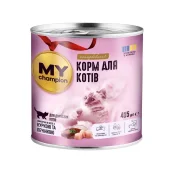 Вологий корм Мій чемпіон для котів, шматочки з куркою та печінкою, 415 г