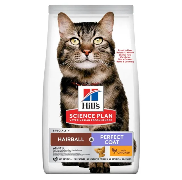 Сухой корм Hill's Science Plan Hairball & Perfect Coat для взрослых кошек для выведения комочков шерсти, с курицей, 1.5 кг