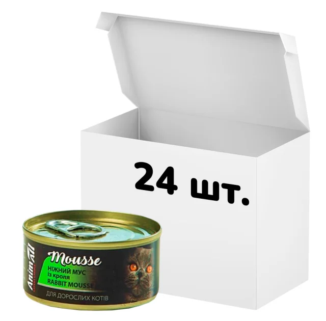 Упаковка консервов AnimAll для кошек, нежный мусс из кролика, 80 г, 24 штуки