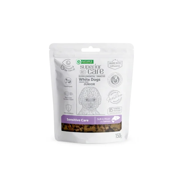 Беззерновые лакомства Nature's Protection Lifestyle Superior Care White Dogs Sensitive Care для щенков, с лососем, 150 г
