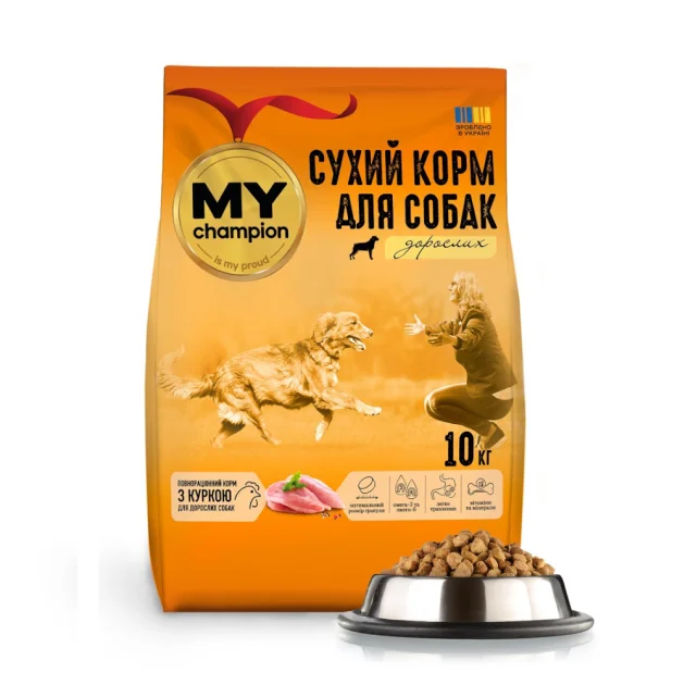 Сухой полнорационный корм Мой чемпион для собак, с курицей, 10 кг