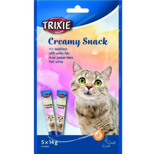 Лакомство Trixie Creamy Snacks White Fish для кошек, с рыбой, 5 штук по 14 г