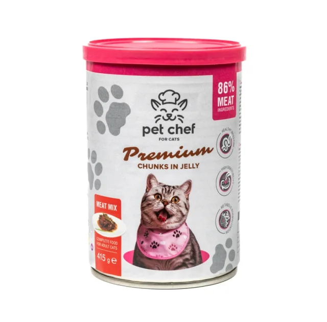 Консервы Pet Chef Мясной микс для взрослых кошек, кусочки в желе, 415 г
