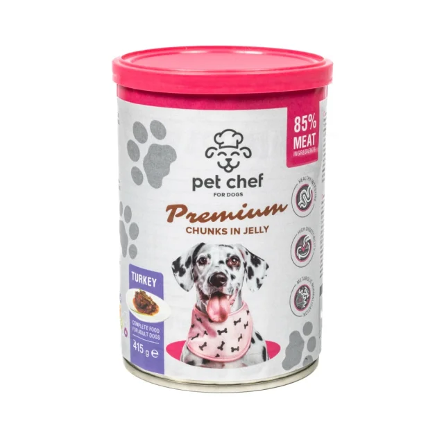 Консервы Pet Chef Turkey для взрослых собак, кусочки в желе, с индейкой, 415 г