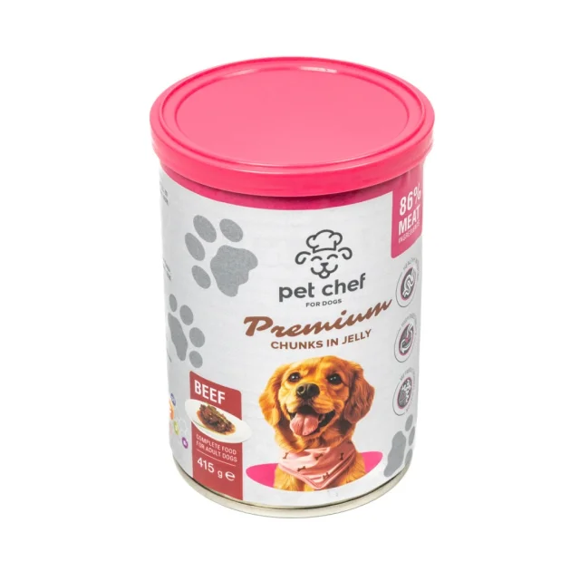 Консерви Pet Chef Beef для дорослих собак, шматочки в желе, з яловичиною, 415 г