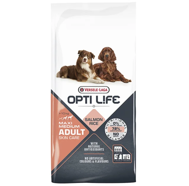 Сухий корм Versele-Laga Opti Life Adult Skin CareMedium & Maxi для собак середніх і великих порід, лосось, 12.5 кг