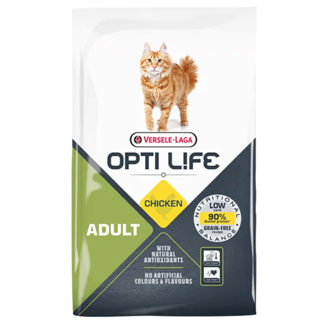 Сухой беззерновой суперпремиум Versele-Laga Opti Life Adult, корм для кошек курица, 7.5 кг