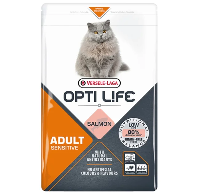 Сухий беззерновий суперпреміум корм Versele-Laga Opti Life Sensitive для котів з чутливим травленням, лосось, 2.5 кг