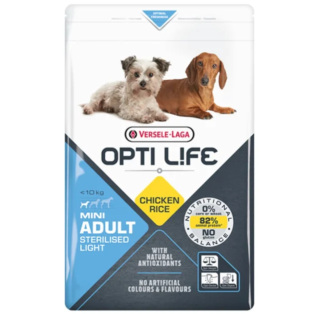 Сухой корм Versele-Laga Opti Life Sterilised Light Mini для стерилизованных собак с лишним весом мини и малых пород, курица, 2.5 кг