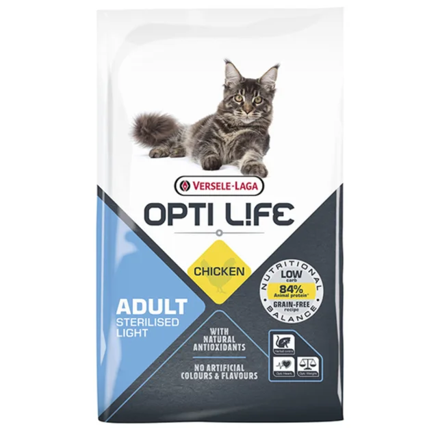Сухий беззерновий корм Versele-Laga Opti Life Sterilised Light для стерилізованих і котів схильних до повноти, курка, 7.5 кг