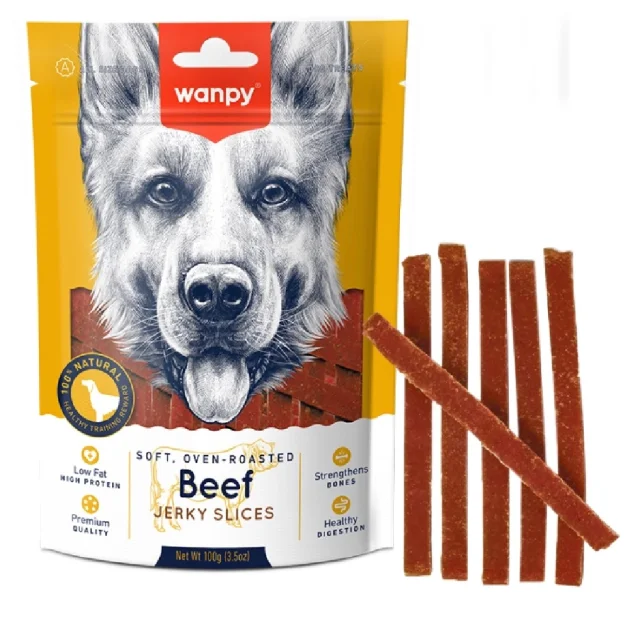 Ласощі для собак Wanpy Soft Beef Jerky Slices, в'ялена яловичина з качкою, слайси, 100 г