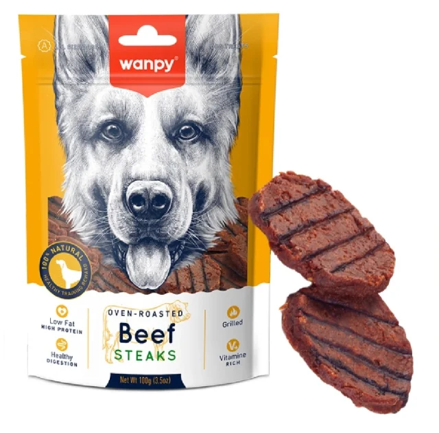 Ласощі для собак Wanpy Grilled Beef Steak, стейк гриль яловичина курка, 100 г