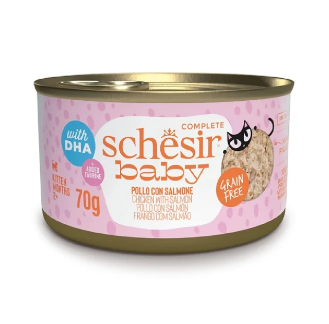 Вологий корм Schesir Baby Chicken With Salmon, консерви для кошенят, курка з лососем в бульйоні, 70 г