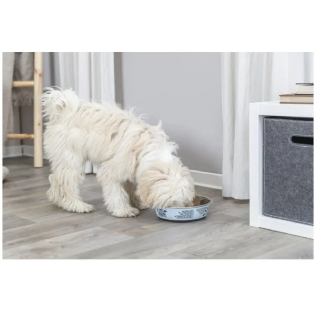 Миска Trixie Stainless Steel Bowl для собак, нержавіюча сталь, гумова кромка, 400 мл, 14 см, синьо-сірий