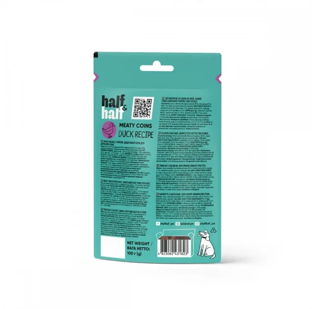Лакомство Half&Half для собак, в форме мясных монеток, с уткой, 100 г