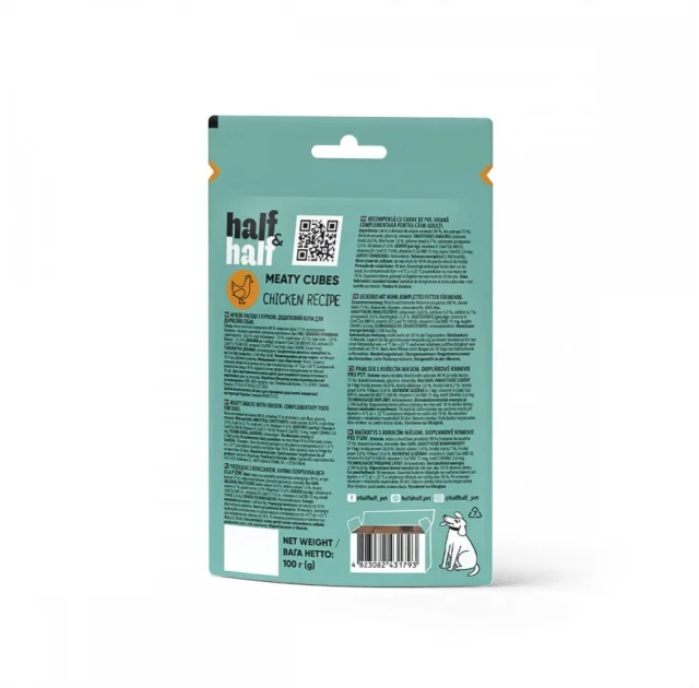 Лакомство Half&Half для собак, в форме мясных кубиков, с курицей, 100 г