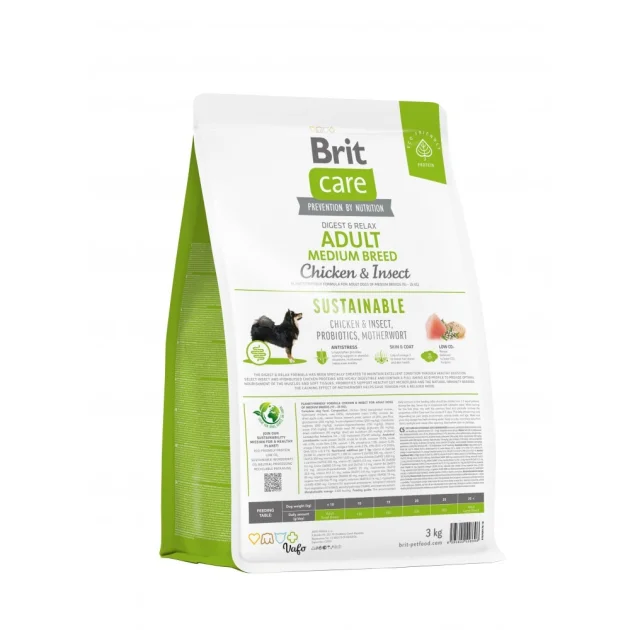Сухой корм Brit Care Sustainable Adult Medium Breed для собак средних пород, курица и насекомые, 3 кг