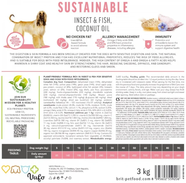 Сухий корм Brit Care Sustainable Sensitiveдля собак з чутливим травленням, комахи і риба, 3 кг