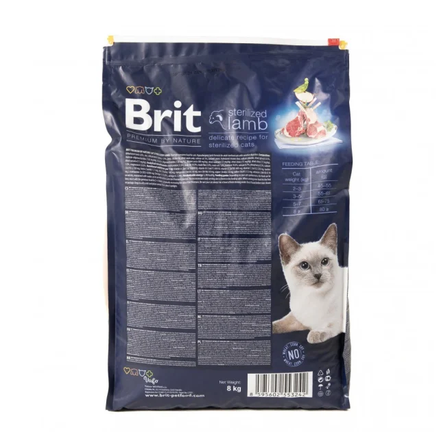 Сухой корм Brit Premium Cat by Nature Sterilized Lamb для стерилизованных кошек, с ягненком, 8 кг