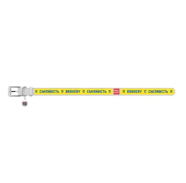 Нашийник шкіряний Waudog Design з QR паспортом для собак, малюнок "Сміливість", M,20мм/29-38 см, білий