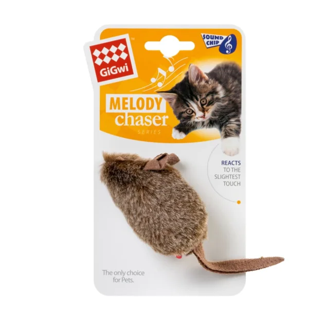Игрушка GIGwi Melody chaser Мишка для кошек, с электронным чипом,искусственный мех, 26 см