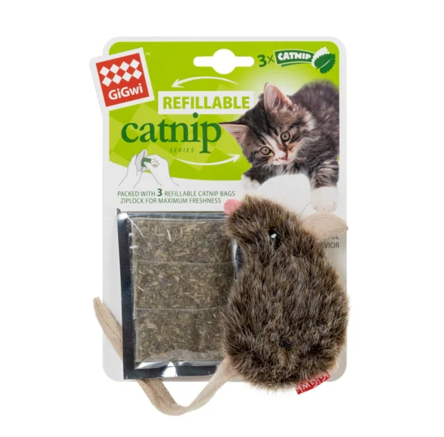 Іграшка GIGwi Catnip Ведмедик для кішок, з котячою м'ятою, штучне хутро, 10 см
