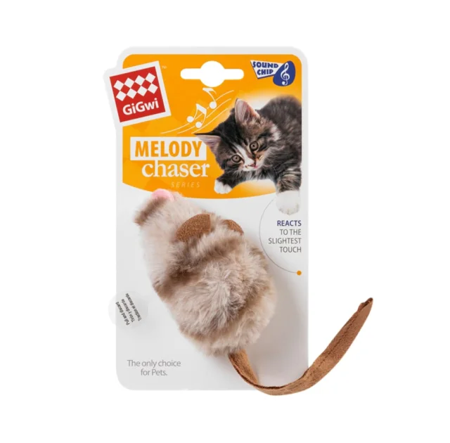Игрушка GiGwi Melody chaser Мышка с электронным чипом для кошек, искусственный мех, 9 см
