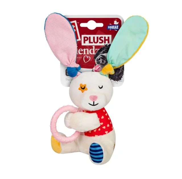 Іграшка GiGwi Plush для собак, Зайчик з кільцем та пищалкою, текстиль, термопластична гума, 16 см