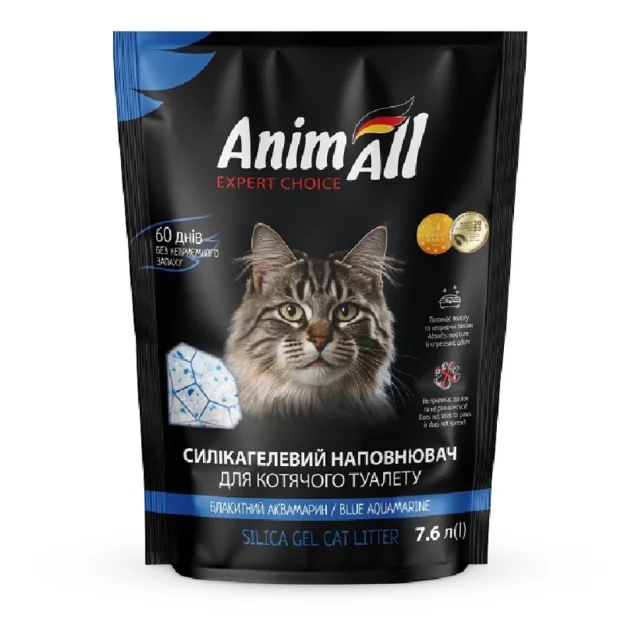 Силікагелевий наповнювач AnimAll Кристали аквамарину, для котів, 7.6 л (3.2 кг)