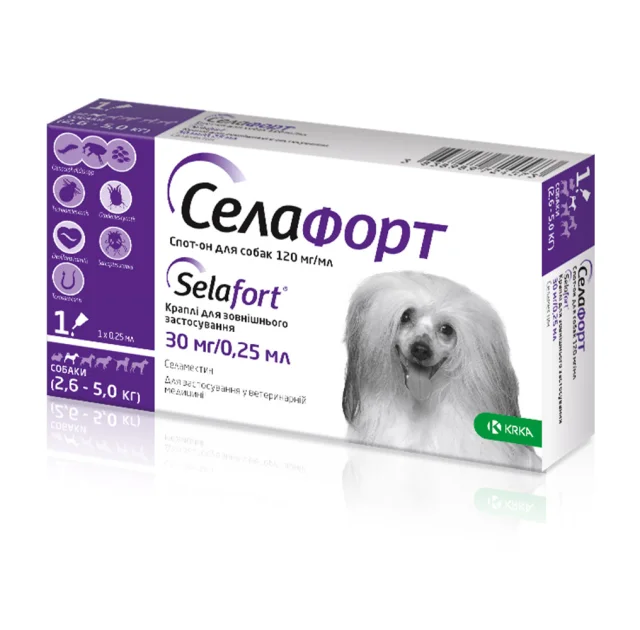 Капли KRKA Селафорт от блох, клещей и гельминтов для собак весом 2.6-5 кг, 1 пипетка